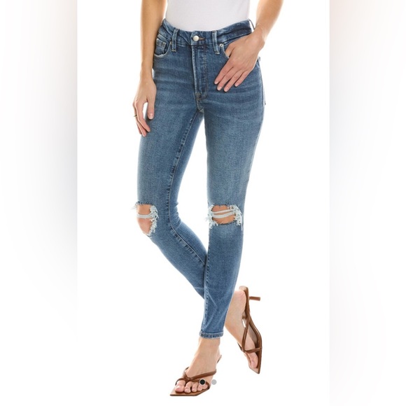 NWT Good American Good Waist Skinny Jeans Distressed Blue Wash Indigo144 Size 10 - Picture 1 of 10